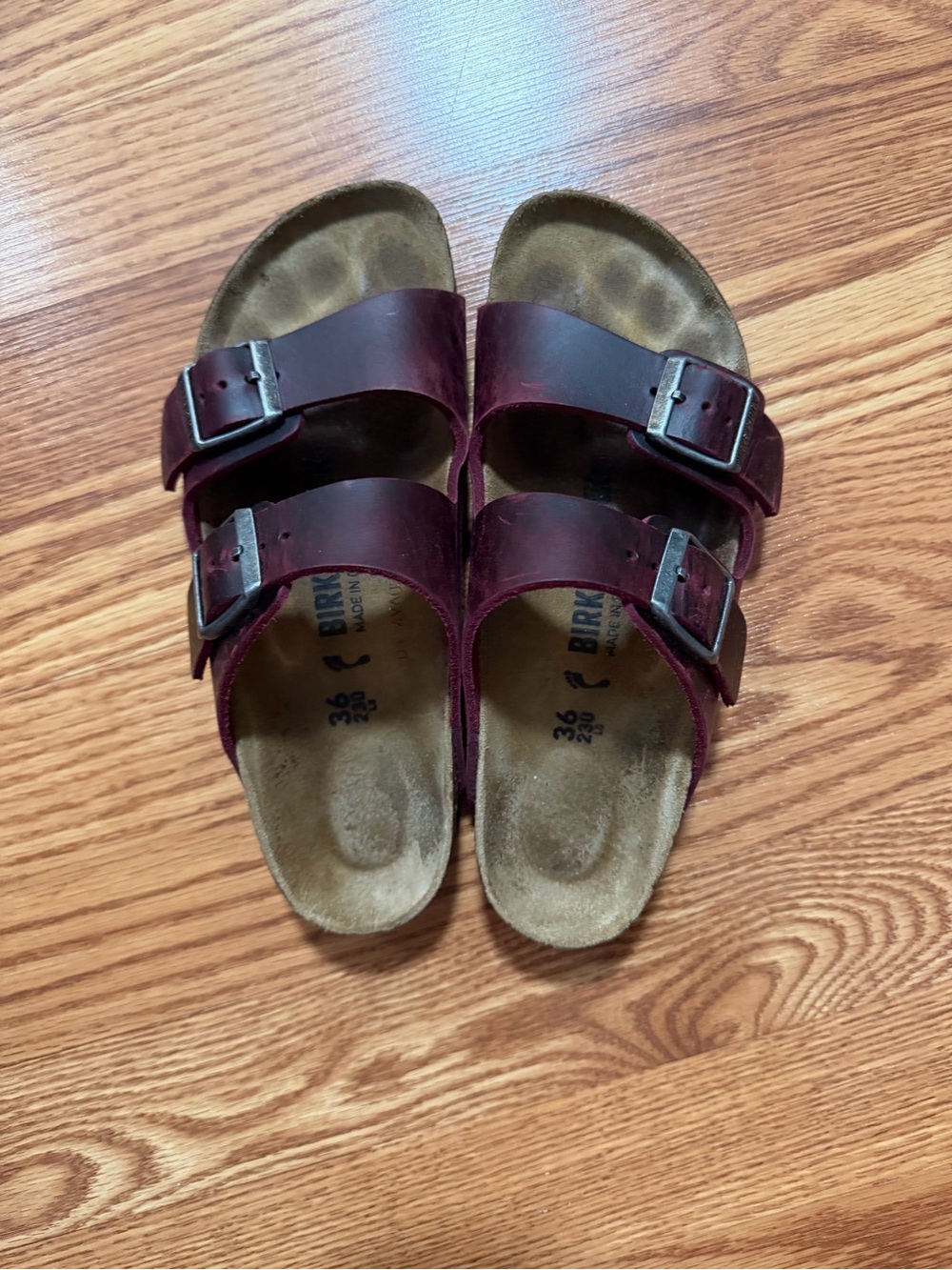 Birkenstock, Burgundy Double-strap Cork Footbed Sandals, 36